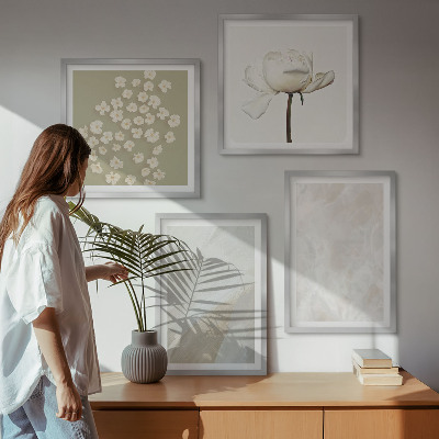 Set om 4 tavlor Blommor moderiktiga boho texturer
