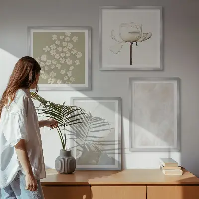 Blommor med moderiktiga boho-texturer set om 4 tavlor