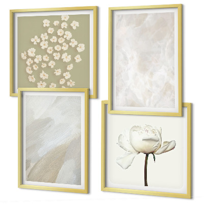 Set om 4 tavlor Blommor moderiktiga boho texturer