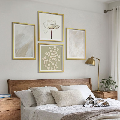 Set om 4 tavlor Blommor moderiktiga boho texturer