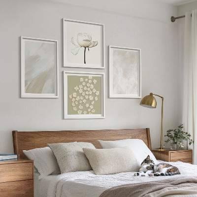 Set om 4 tavlor Blommor moderiktiga boho texturer