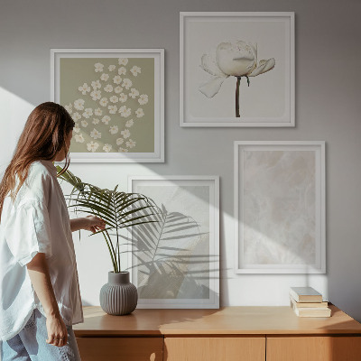 Set om 4 tavlor Blommor moderiktiga boho texturer