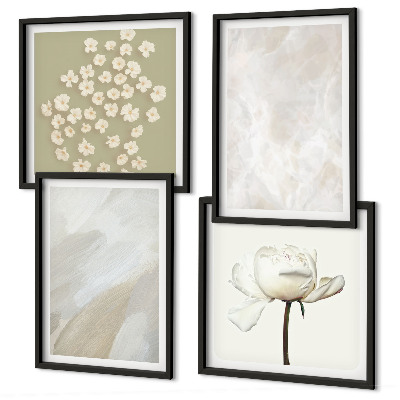 Set om 4 tavlor Blommor moderiktiga boho texturer