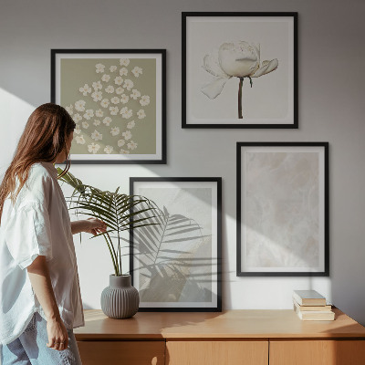 Set om 4 tavlor Blommor moderiktiga boho texturer