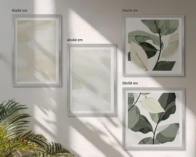 Tavelvägg med 4 tavlor med ljusa abstrakta boho-färger