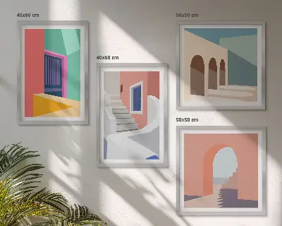 Tavelvägg med moderna byggnader färgglad design för väggen ovanför soffan