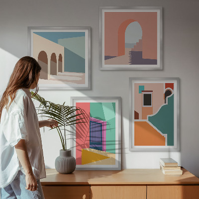 Set om 4 tavlor Färgglada illustrationer av staden