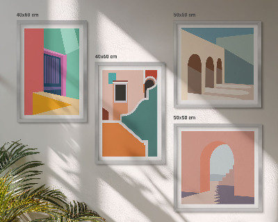 Set om 4 tavlor Färgglada illustrationer av staden