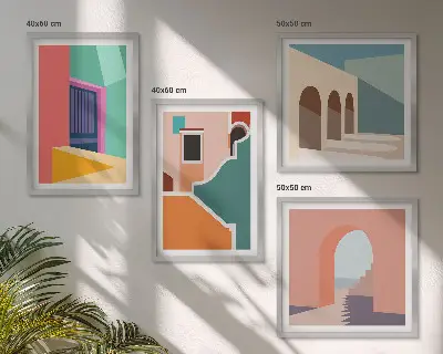 Färgglada stadsillustrationer set med 4 tavlor