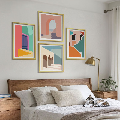 Set om 4 tavlor Färgglada illustrationer av staden