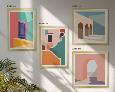 Set om 4 tavlor Färgglada illustrationer av staden