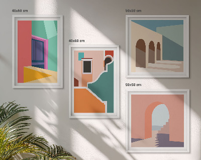 Set om 4 tavlor Färgglada illustrationer av staden