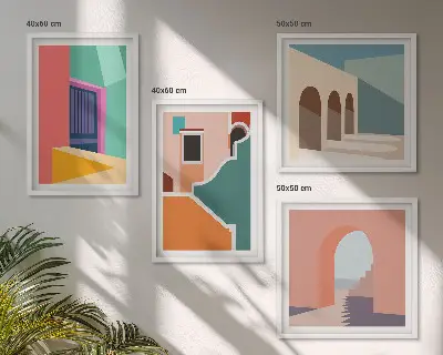 Färgglada stadsillustrationer set med 4 tavlor