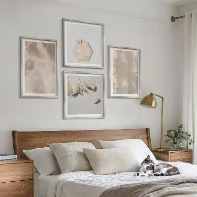 Tavelvägg med 4 tavlor subtila boho med naturliga texturer