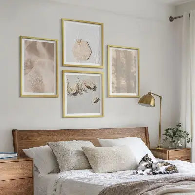 Tavelvägg med 4 tavlor subtila boho med naturliga texturer