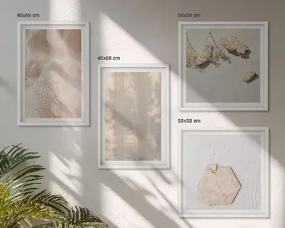 Tavelvägg med 4 tavlor subtila boho med naturliga texturer