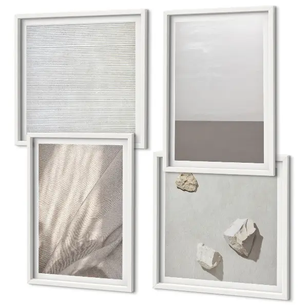 Tavelvägg ovanför soffan delikata boho-texturer inspirerade av naturen