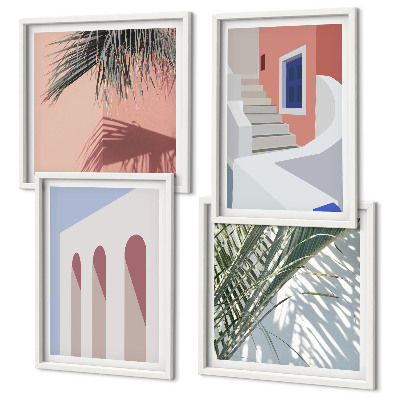 Set om 4 tavlor Illustrationer av stadsarkitektur