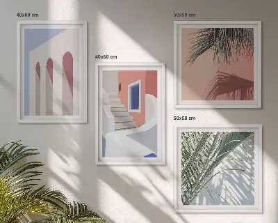 Illustrationer av stadsarkitektur set om 4 tavlor