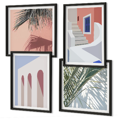 Set om 4 tavlor Illustrationer av stadsarkitektur