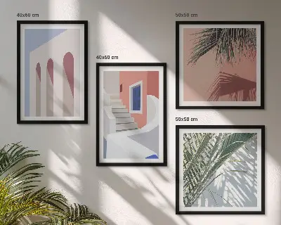 Illustrationer av stadsarkitektur set om 4 tavlor
