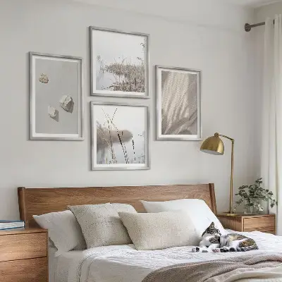 Tavelvägg med 4 tavlor närbilder av boho-stilstrukturer