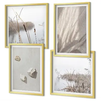 Tavelvägg med 4 tavlor närbilder av boho-stilstrukturer