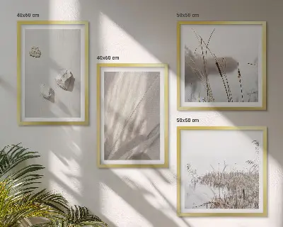 Tavelvägg med 4 tavlor närbilder av boho-stilstrukturer