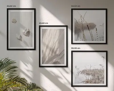 Tavelvägg med 4 tavlor närbilder av boho-stilstrukturer