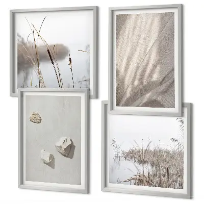 Tavelvägg med 4 tavlor närbilder av boho-stilstrukturer