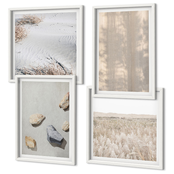 Tavelvägg ovanför soffa Boho naturliga texturer