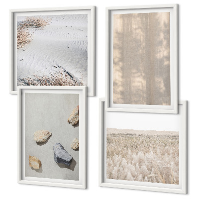 Tavelvägg ovanför soffa Boho naturliga texturer