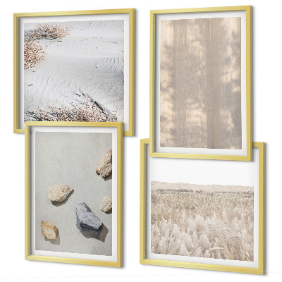 Tavelvägg ovanför soffa Boho naturliga texturer