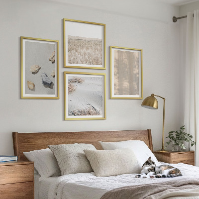 Tavelvägg ovanför soffa Boho naturliga texturer