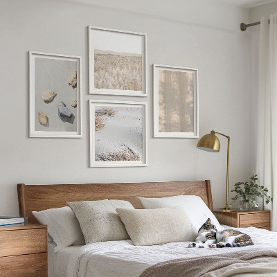 Tavelvägg ovanför soffa Boho naturliga texturer