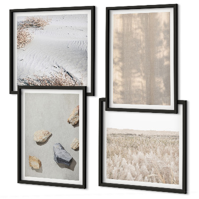 Tavelvägg ovanför soffa Boho naturliga texturer