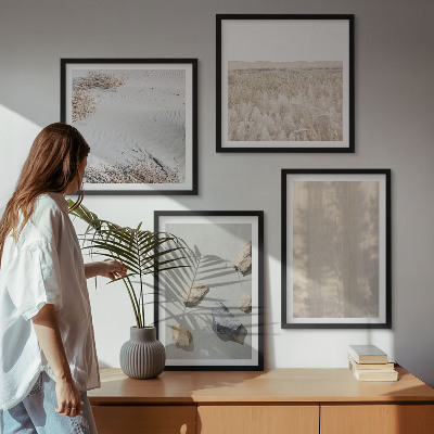 Tavelvägg ovanför soffa Boho naturliga texturer