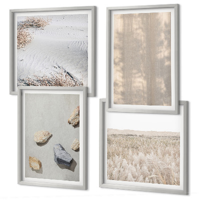 Tavelvägg ovanför soffa Boho naturliga texturer