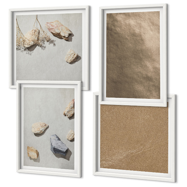 Tavelvägg med 4 tavlor Strandstenar naturliga strukturer