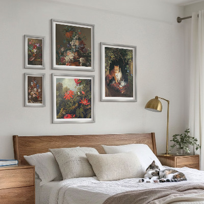 Set om 5 tavlor Blommiga katter i vintagestil
