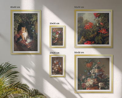 Set om 5 tavlor Blommiga katter i vintagestil