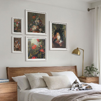 Set om 5 tavlor Blommiga katter i vintagestil