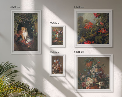 Set om 5 tavlor Blommiga katter i vintagestil