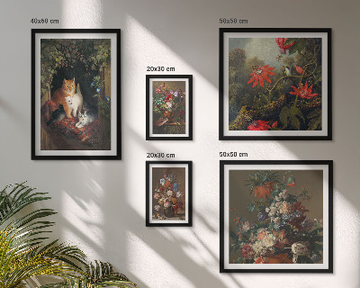 Set om 5 tavlor Blommiga katter i vintagestil
