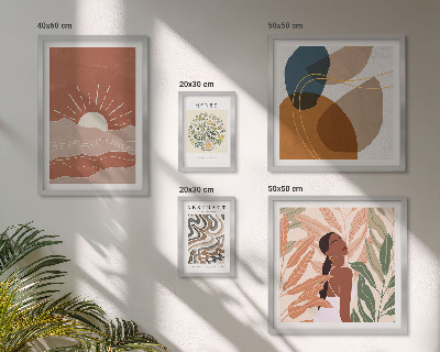 Tavelvägg med 5 tavlor Abstrakta växtmotiv i boho-stil