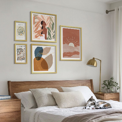 Tavelvägg med 5 tavlor Abstrakta växtmotiv i boho-stil