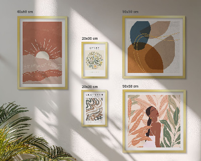 Tavelvägg med 5 tavlor Abstrakta växtmotiv i boho-stil