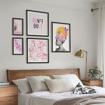 Väggdekoration tavelset Blommotiv med en kvinna