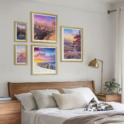 Set om 5 tavlor Asiatiska berg och blommor