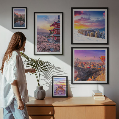 Set om 5 tavlor Asiatiska berg och blommor